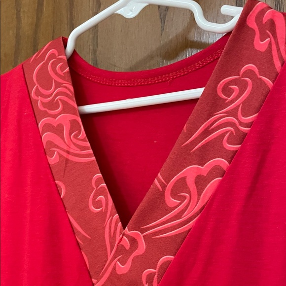 GIRLS Size 8 Red and Brown Short Sleeve Dress Asian Inspired - Picture 7 of 14